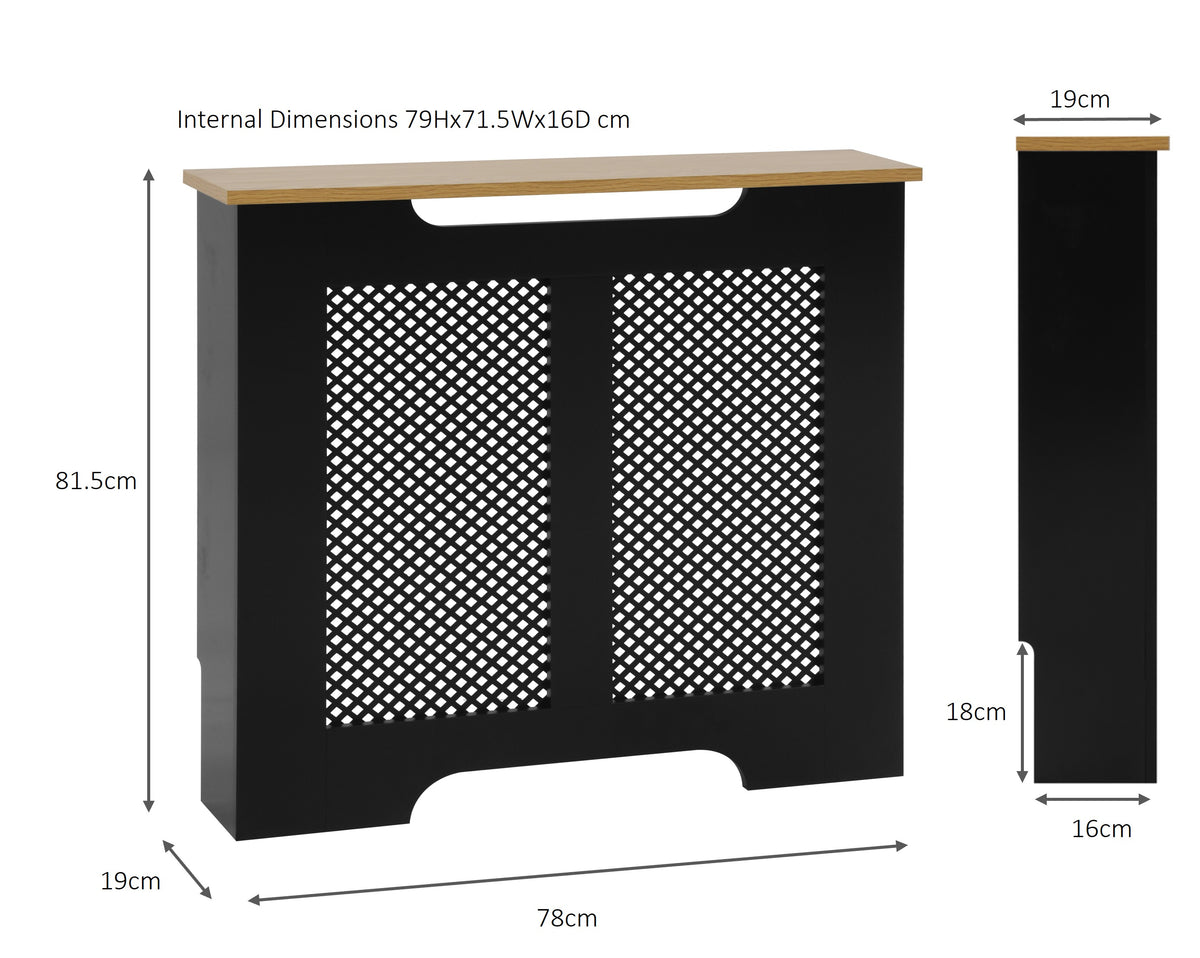 Eleanor Radiator Cover  Small - Black and Oak Effect Top