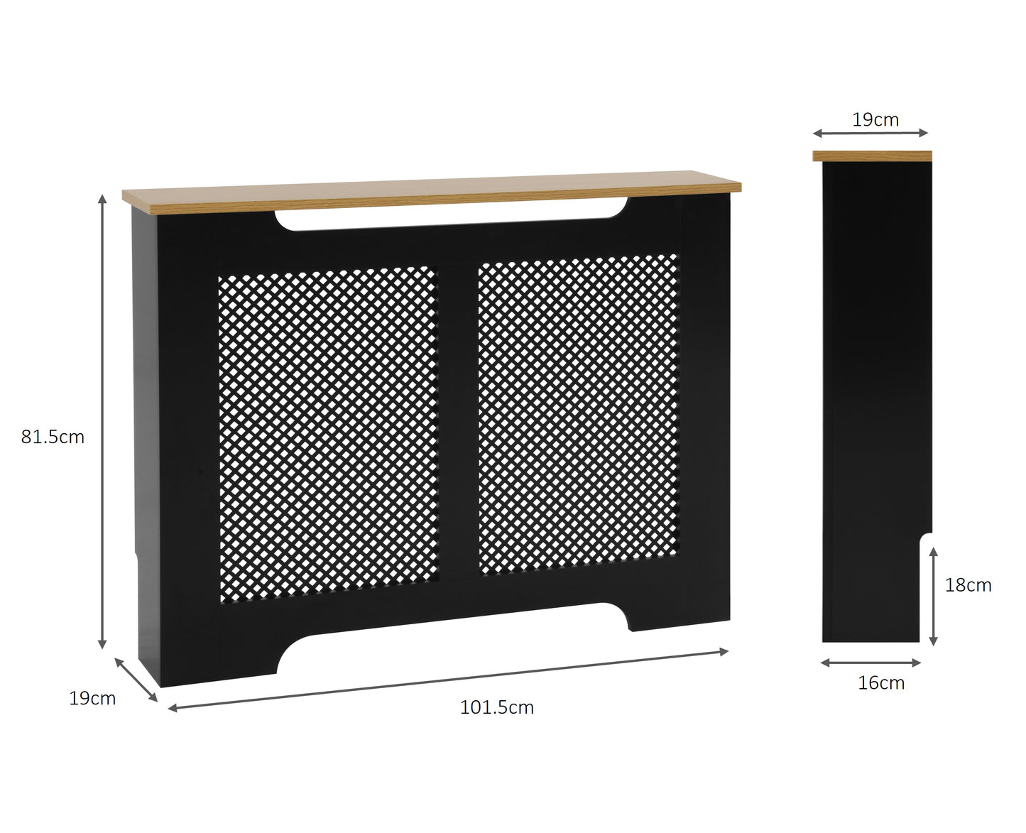 Eleanor Radiator Cover Medium - Black and Oak Effect Top