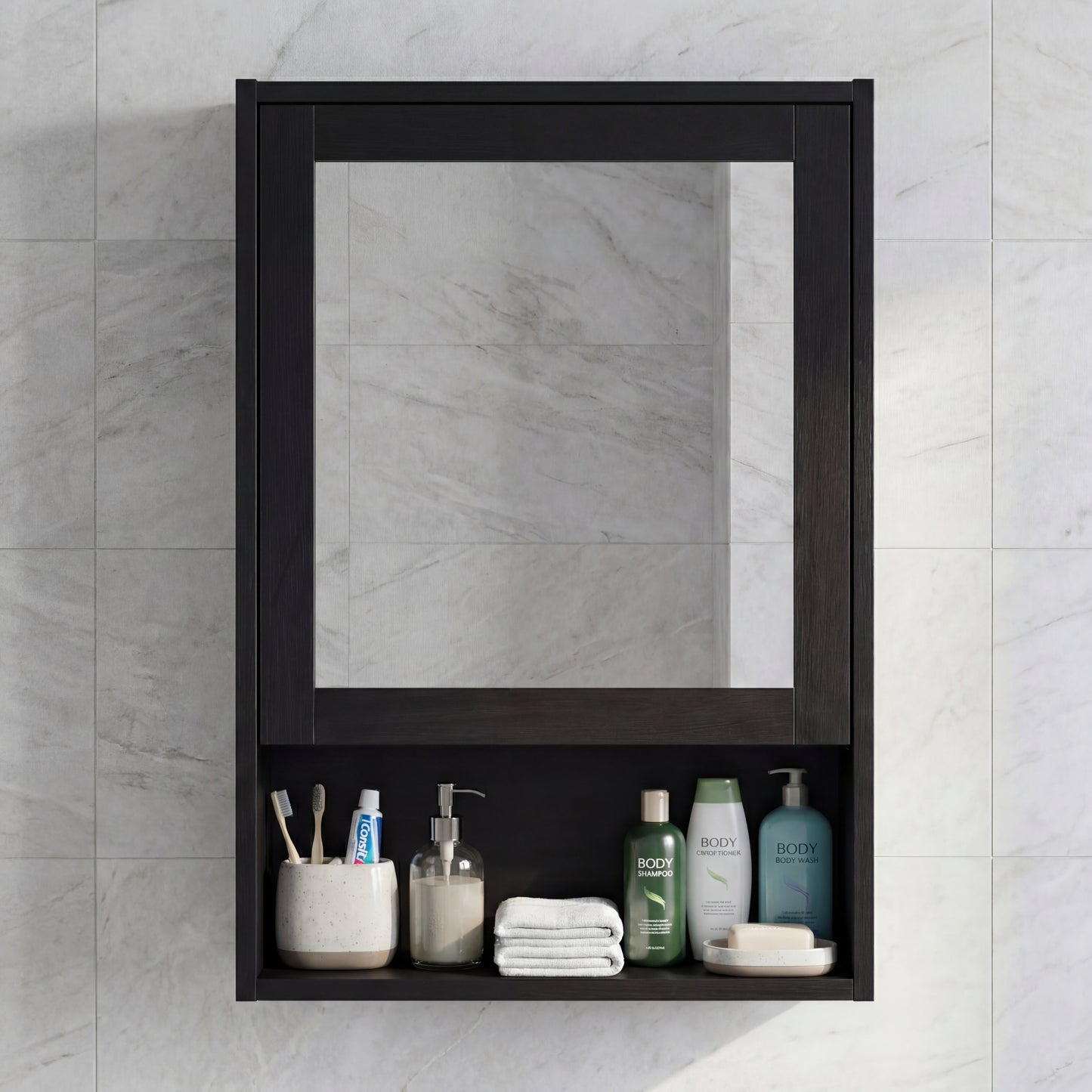 Gaia Single Door Mirror Cabinet - Black oak effect
