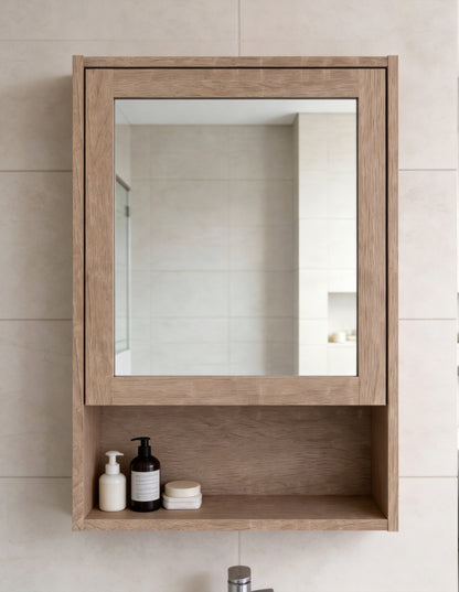 Gaia Single Mirrored Door Cabinet - Natural Oak Effect