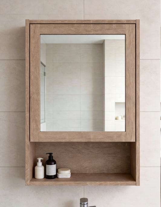 Gaia Single Mirrored Door Cabinet - Natural Oak Effect