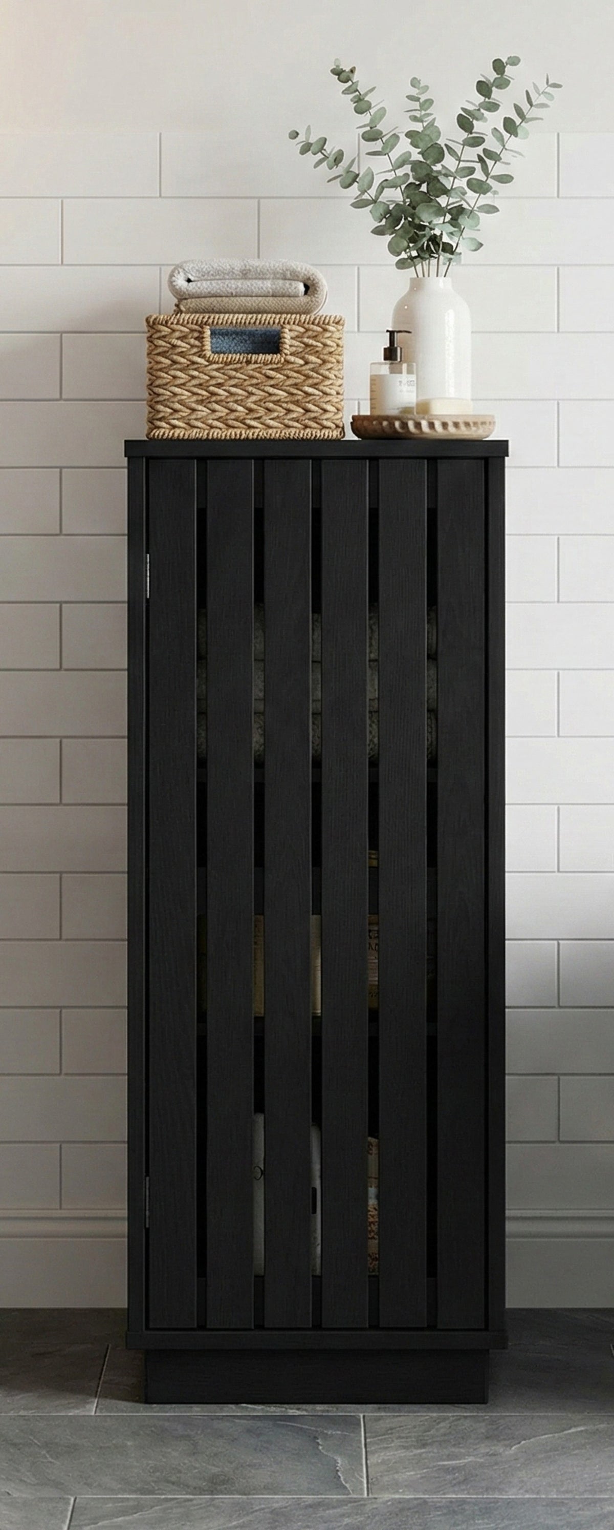 Gaia Single Door Floor Cabinet - Black  Oak Effect