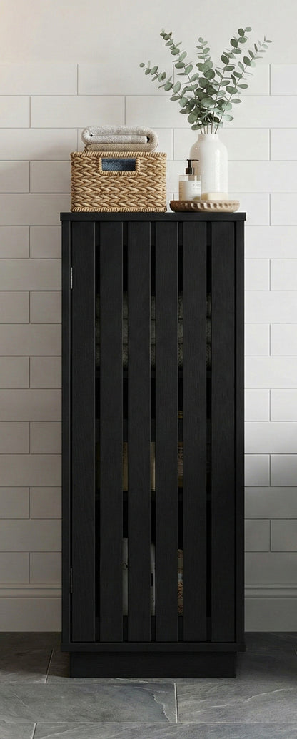 Gaia Single Door Floor Cabinet - Black  Oak Effect