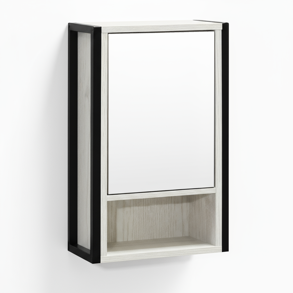 Rivet Single Mirrored Door Cabinet - White Wood Effect