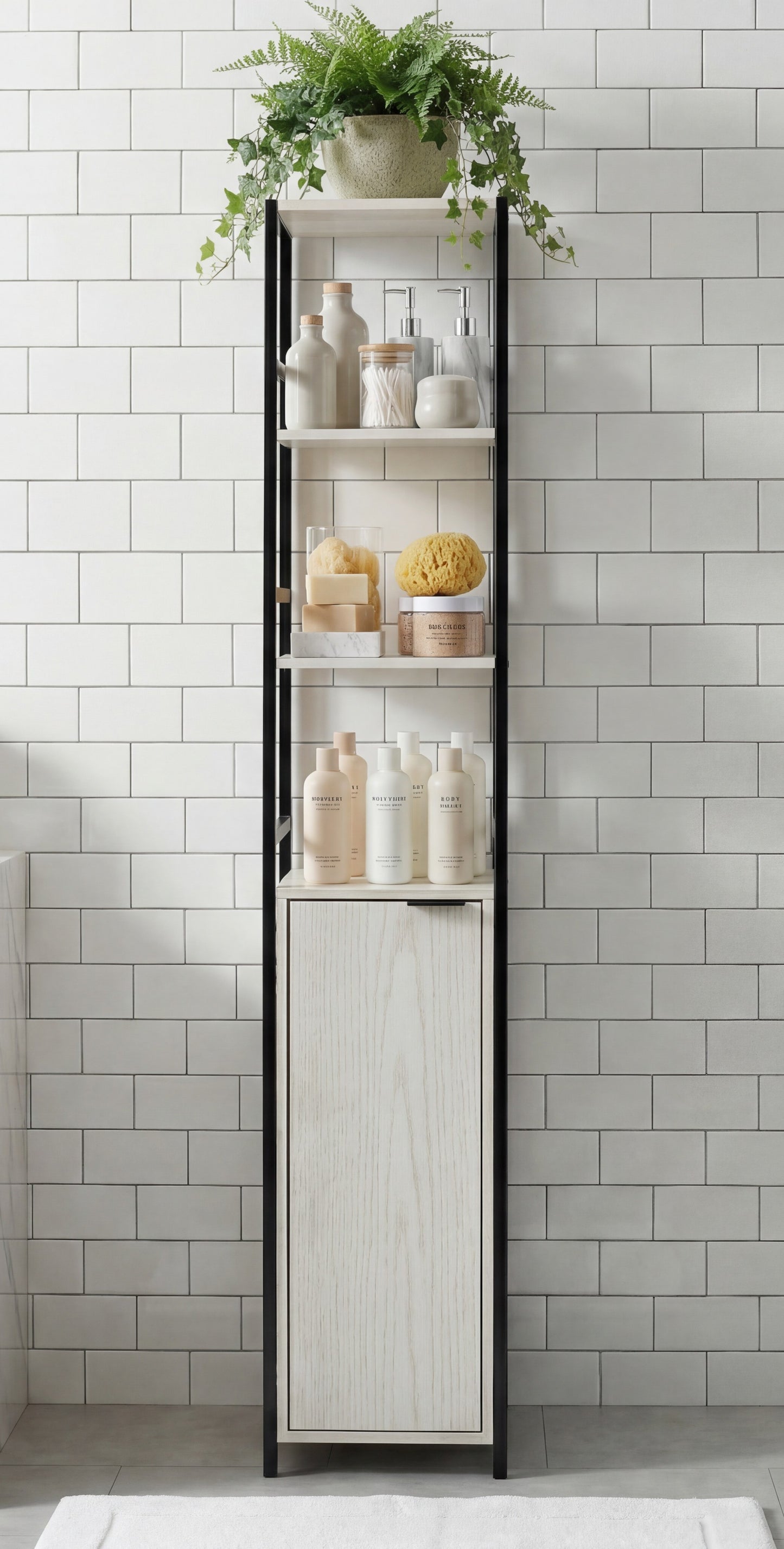 Rivet Tallboy with with Open Shelf - White Wood Effect