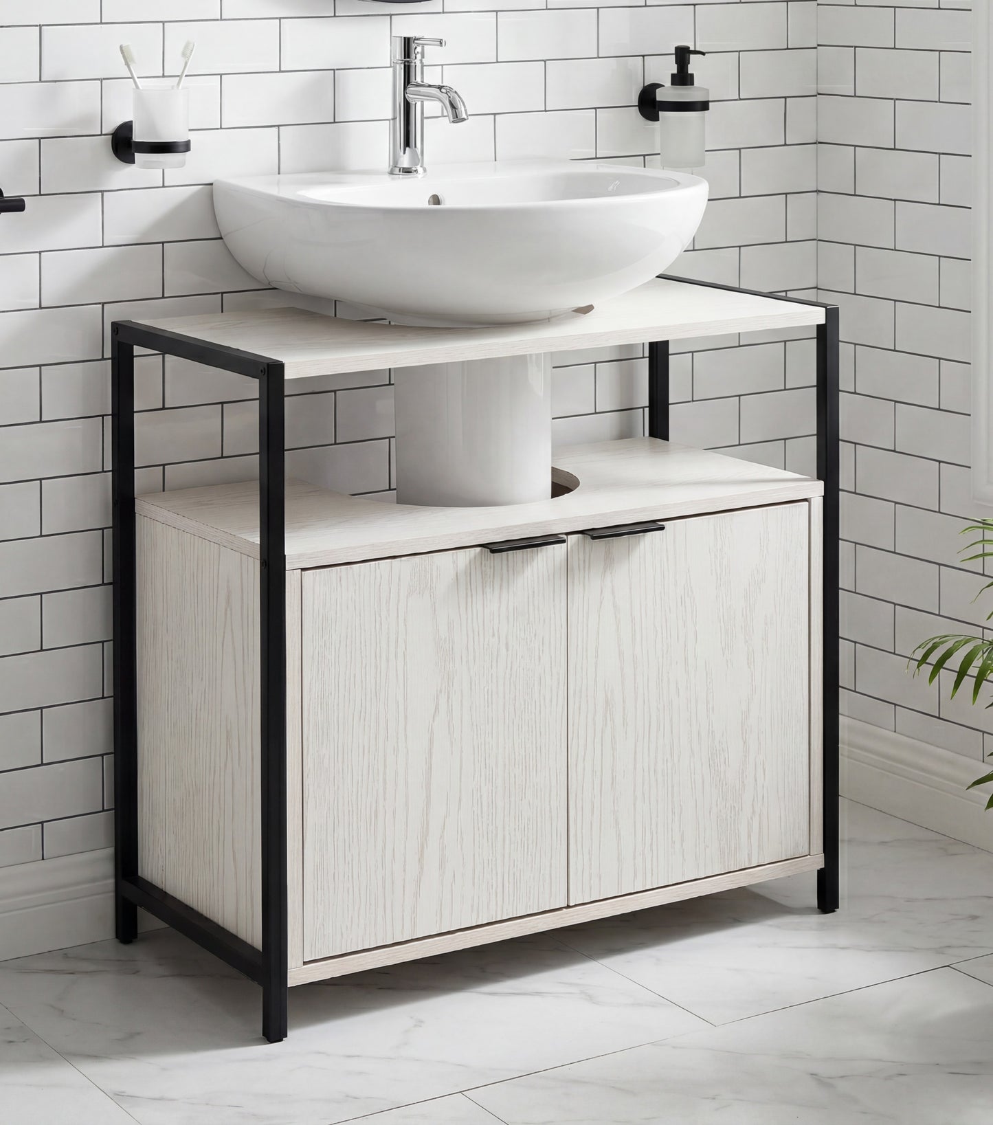 Rivet Underbasin Cabinet - White Wood Effect