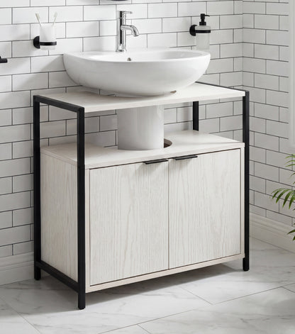 Rivet Underbasin Cabinet - White Wood Effect