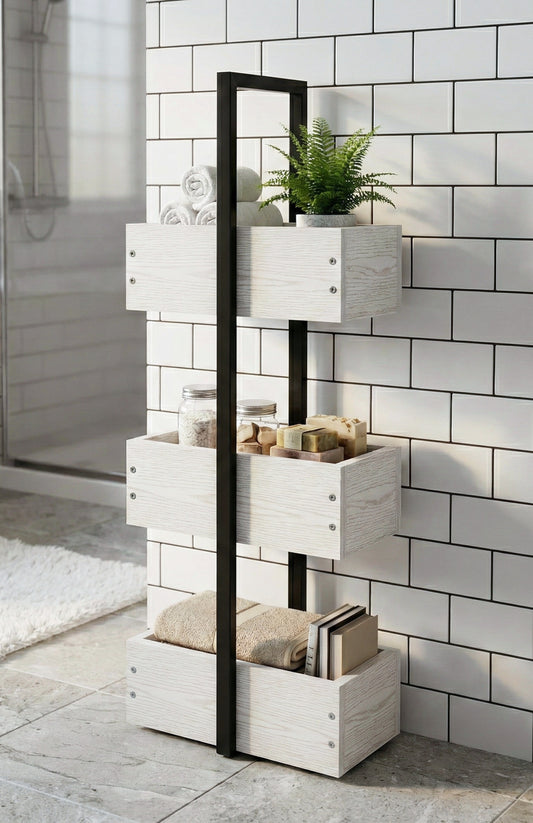 Rivet 3 Tier Caddy - White Wood Effect