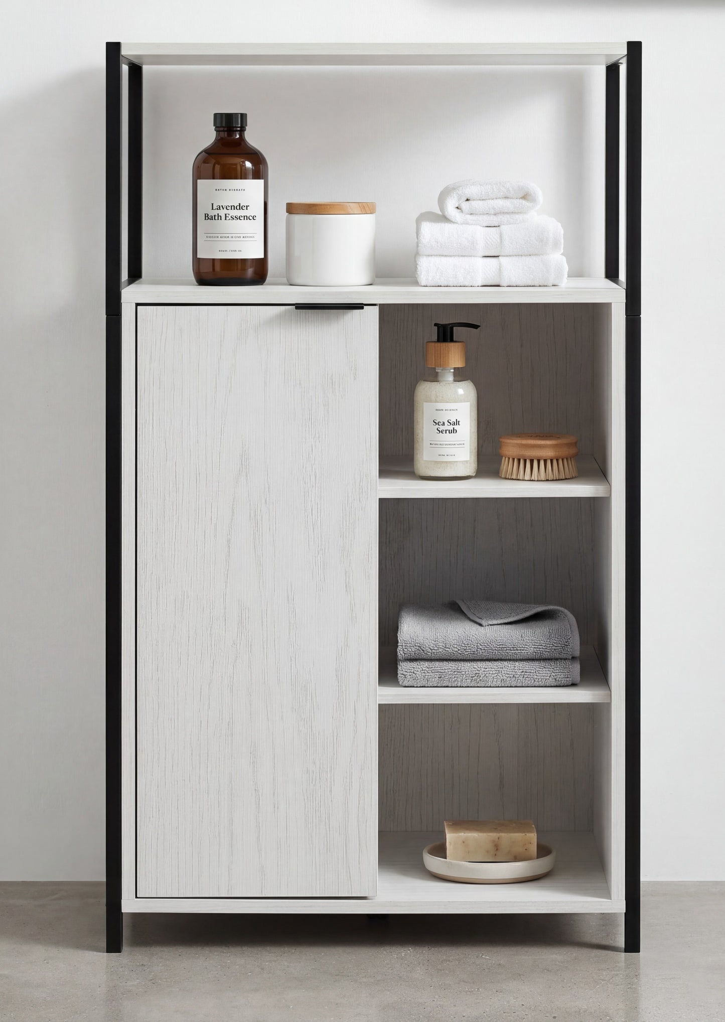 Rivet Console with Open Shelves - White Wood Effect