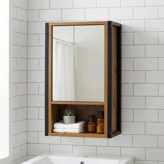 Rivet Mirror Cabinet - Wood Effect