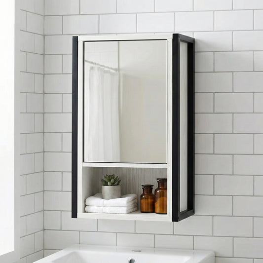 Rivet Single Mirrored Door Cabinet - White Wood Effect