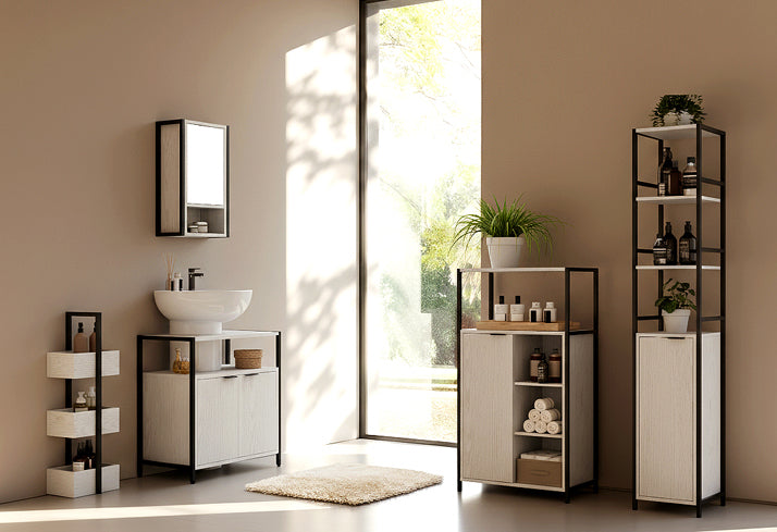 Rivet Console with Open Shelves - White Wood Effect