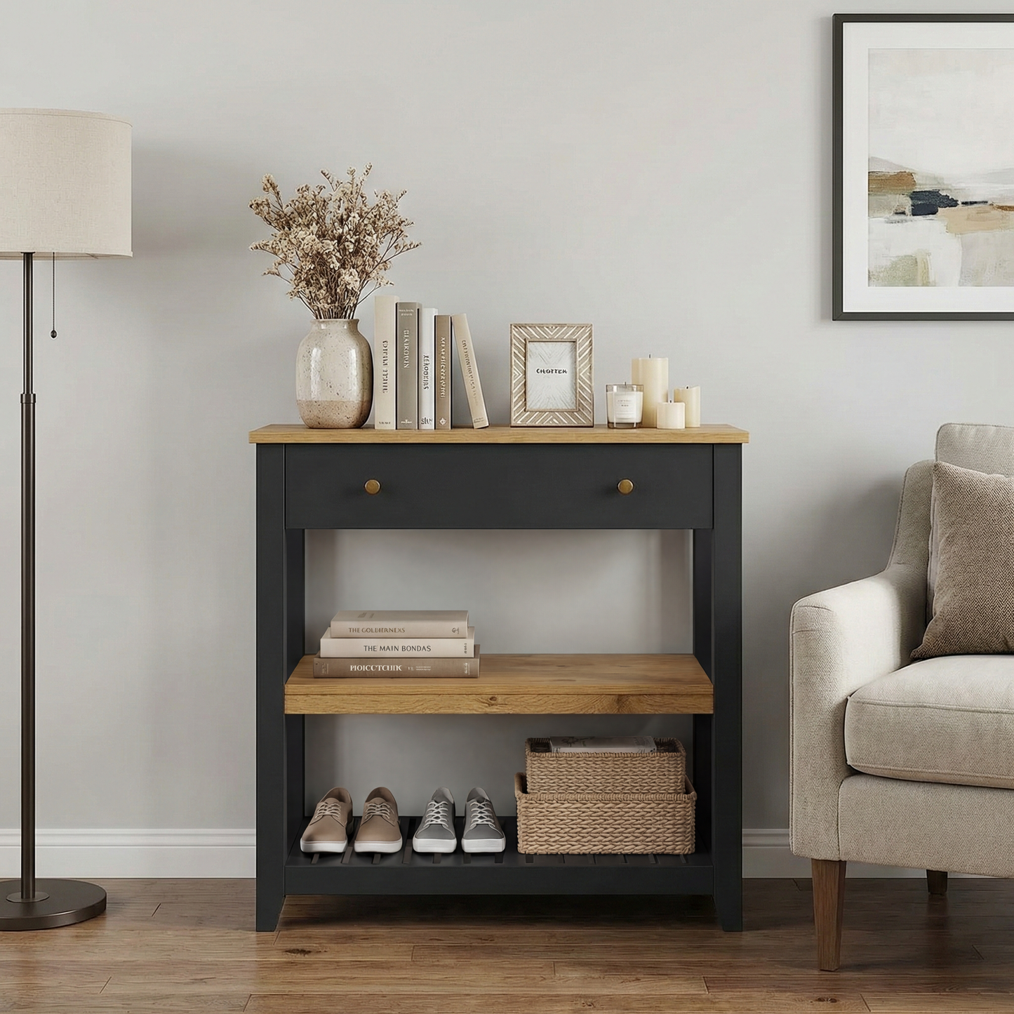 Windsor Console Table with Drawer - Grey